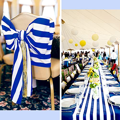 Blue & White Striped Table Runner 12x72 Inches Set of 10 - Elegant Linen Decor