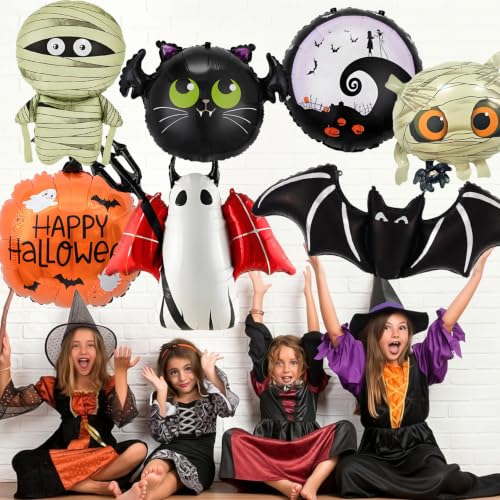 Halloween Foil Balloons Set - Bats, Mummy, Pumpkin & Ghost Decorations