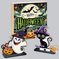 Halloween Ghost Wooden Decoration Sign - Cute Magic Cat Style - Variation Cat1
