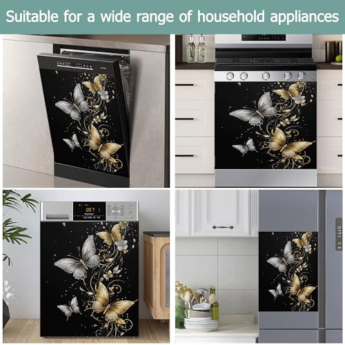 Magnetic Dishwasher Cover Decal Gold Silver Butterfly - Kitchen Decor 23x26 Inch