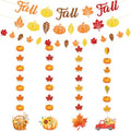 Fall Banner and Garland Set with Glitter Leaves and Pumpkins for Autumn Party Decorations