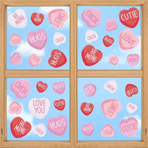 Valentine's Day Window Clings - Love Heart Stickers for Home & Party Decor, Pink, 4 Sheets