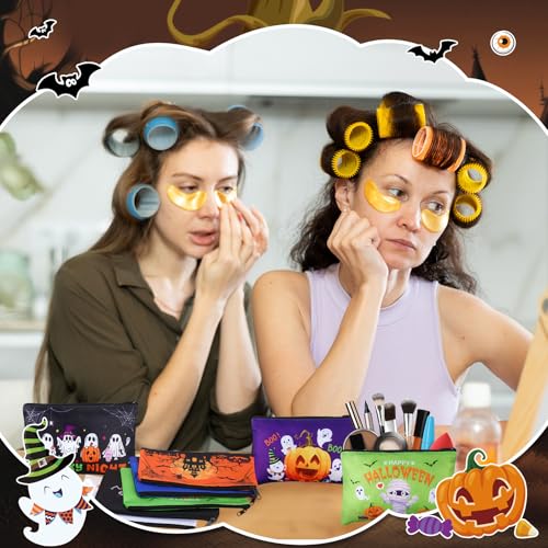 Halloween Cosmetic Bags Set - 24 Pcs Bulk Makeup Pouches with Fall Themes