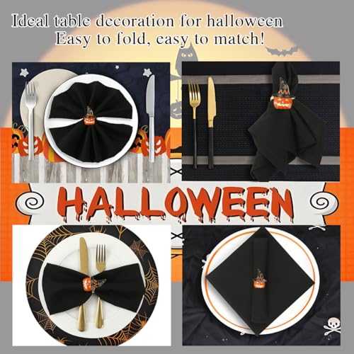 Halloween Cloth Napkins and Pumpkin Ring Set - 16 Pieces for Festive Table Decor
