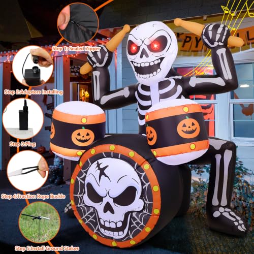 5 Ft Halloween Inflatable Skeleton with Music & LED Lights - Outdoor Yard Decor