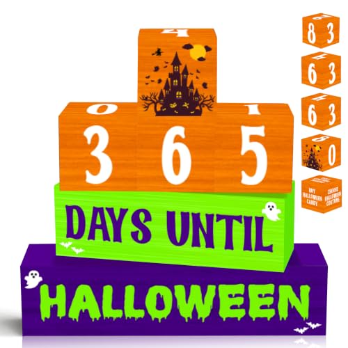Purple Halloween Countdown Wooden Table Decor - 7 Pcs Farmhouse Holiday Decorations