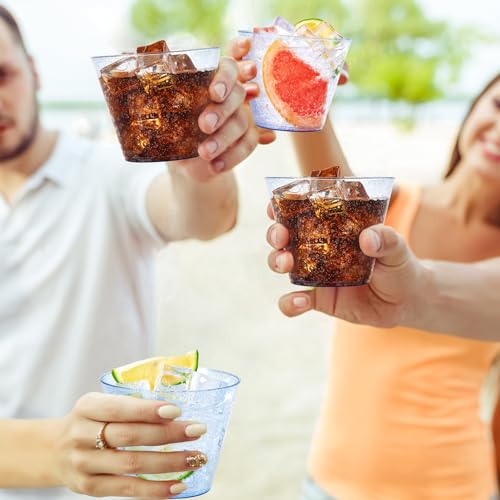 Blue Glitter Disposable Plastic Cups 9 oz - 100 Pack, Elegant Party Tumblers