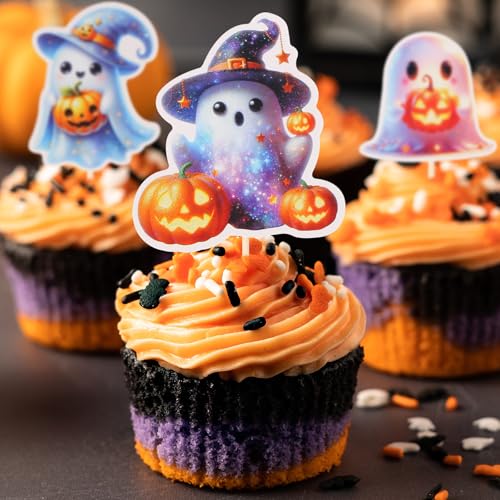 Halloween Ghost Music Guitar Cake Toppers Set - 24 Pcs Party Decorations