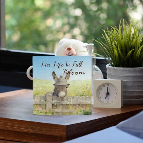 Rustic Wooden Donkey Sign - Farmhouse Desk Decor, 5x5 Inch