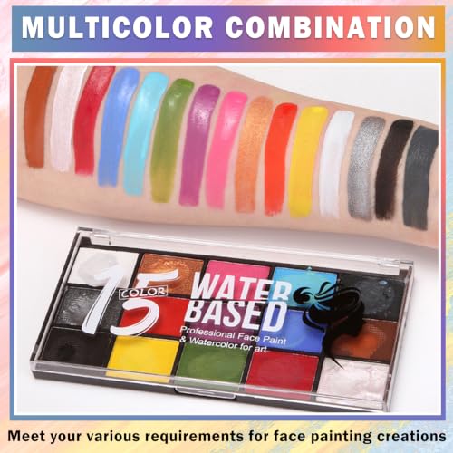 15 Colors Face Painting Kit for Kids & Adults with Brushes & Templates