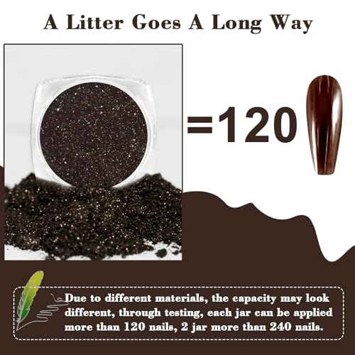 Allstarry Brown Chrome Nail Powder 2pcs Mirror Effect Glitter - C-Dark Coffee
