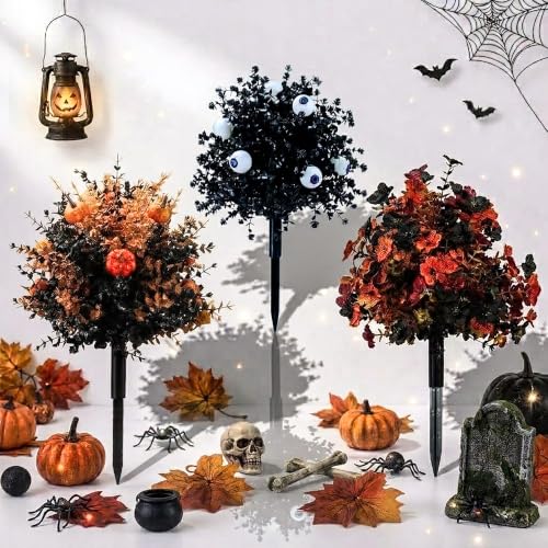 Black 22 Inch Artificial Flower Stakes for Lawn & Garden Decor - Halloween & All-Season Outdoor Stakes - 2 Pack