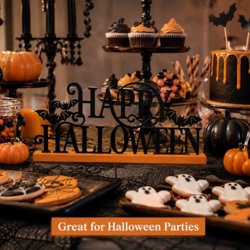 Halloween Wood Sign with Bat Cutouts - Spooky Holiday Decor