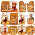 Fall Pumpkin Cat Oven Mitts & Kitchen Towel Set - Variation of Pumpkin Cat