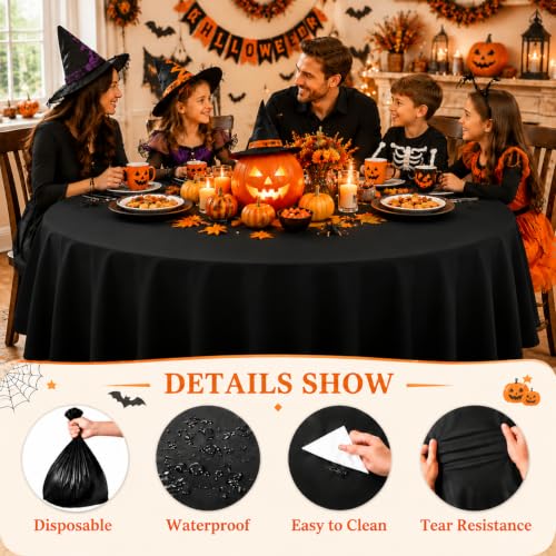 Black 84-Inch Round Disposable Tablecloths - Set of 6, Party & Event Cover