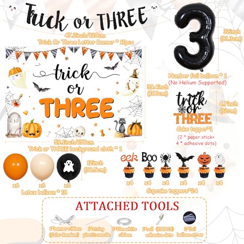 Halloween Trick or Three Party Decorations Kit with Banner Balloons & Cake Toppers