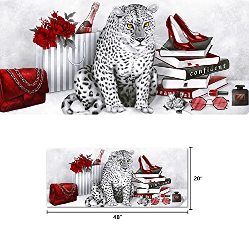 Red Leopard Canvas Wall Art Prints for Bedroom Girl Gift - Modern Giclee Artwork