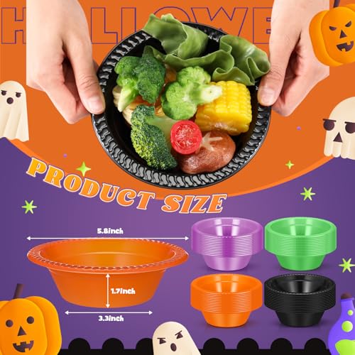 24 Pack Halloween Disposable Plastic Bowls - 12 oz Colorful Party Serveware
