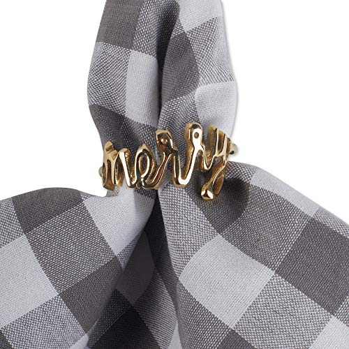 Merry Gold Christmas Thanksgiving Napkin Ring Set - 6 Piece, 1.9" Diameter