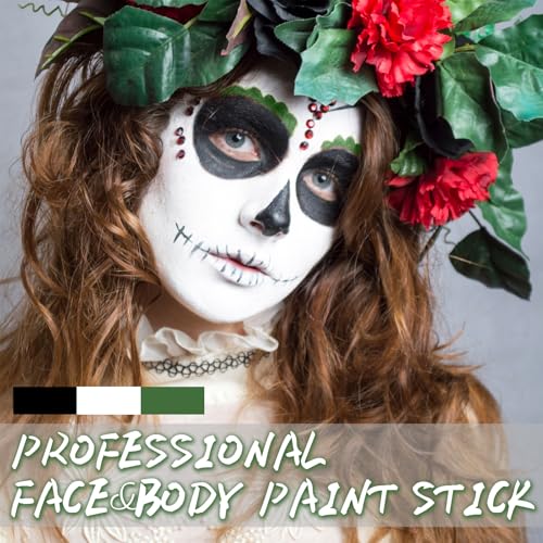 Face Body Paint Stick Set - White, Green & Black for Halloween Costumes
