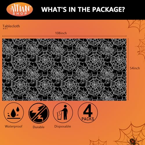 Halloween Tablecloth 4 Pack 54x108 Inches Green Spider Web Disposable Plastic