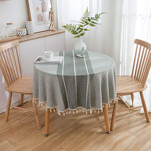 Heavy Weight Cotton Linen Round Tablecloth with Tassels - Grey, 60 Inch - ColorBird Variation of Grey / 60" (Round)