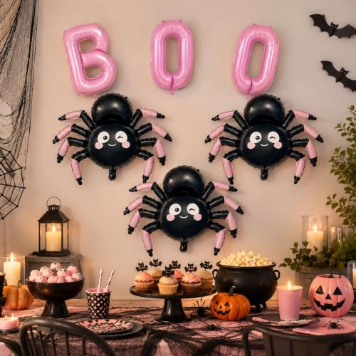 Halloween Balloon Set with BOO Letters and Spider Balloons - Pink & Black