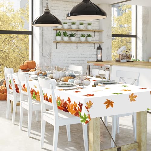 12 Pack Fall Maple Leaf Disposable Plastic Tablecloth for Thanksgiving & Autumn Parties
