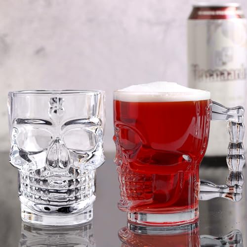 6-Pack 17oz Skull Glass Beer Mugs with Handle - Heavy Base & Clear Drinkware