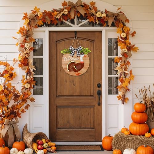 Wooden Interchangeable Goose Welcome Sign with Seasonal Clothes - 16 Pcs, Wood Color