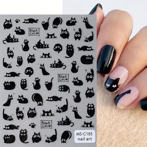 Halloween Black Cat Nail Art Stickers 3D Self-Adhesive Decals for DIY Manicure