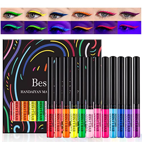 UV Neon Matte Liquid Eyeliner Set - 12 Colors, Waterproof & Smudgeproof, Set C