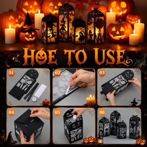 Halloween Centerpiece Lantern Set - Light Up Paper Decorations, 8 Pieces - Gerrii