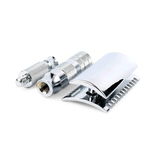 Merkur-Razor Travel Razor Chrome−Plated Open Tooth Comb Leather Case
