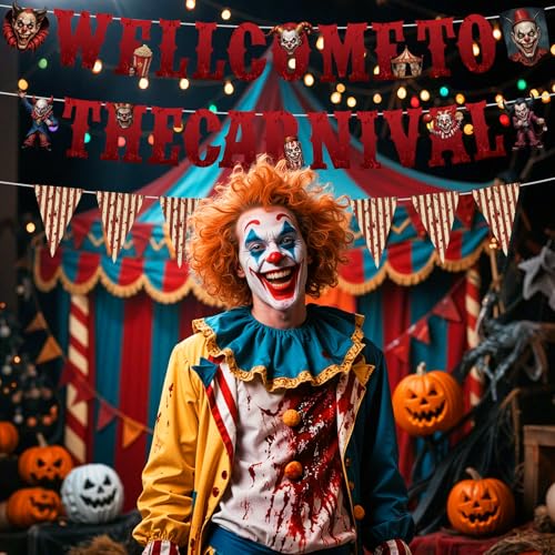 Halloween Circus Clown Banner Decorations - Creepy Garland Set for Party