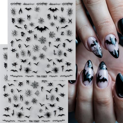 Halloween Nail Stickers Set 3D Spider Web Skull Ghost Skeleton Bat Spiders - Style 1