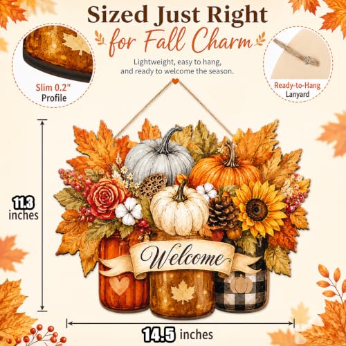 Fall Wooden Pumpkin Door Hanger - Welcome Sign for Front Door - Fall1