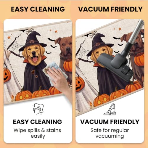 Halloween Kitchen Rugs - Ghost Dog Design, 28x16 & 47x16 Inches - Family-Friendly Halloween Decor