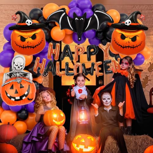 Halloween Balloons Banner Set with Bat and Pumpkin - Variation B