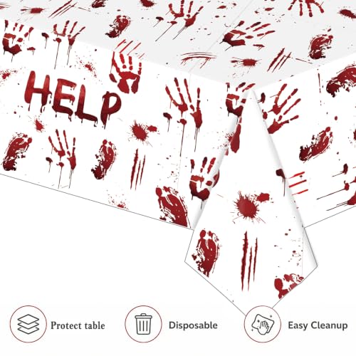 White Bloody Handprint Halloween Tablecloths 3-Pack - Spooky Party Decorations