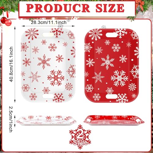 Snowflake Winter Serving Trays Set of 2 - Large Rectangular Melamine Platters with Handles for Holiday Food & Dessert