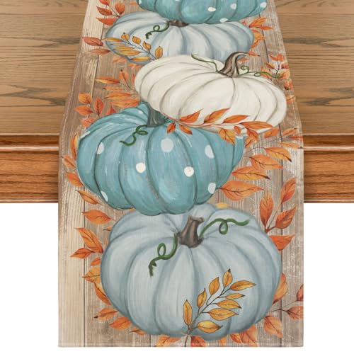 13x72 Inch Blue Fall Table Runner - Polyester Home Decor for Parties & Dining