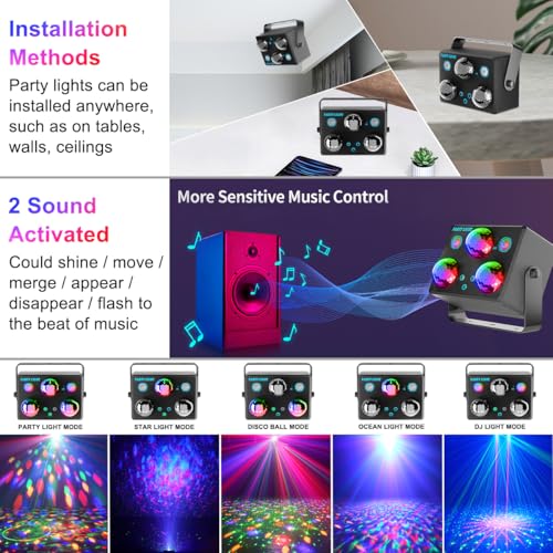 Disco Ball Light - 6-in-1 RGB DJ Party Strobe & Sound-Activated Laser Effect