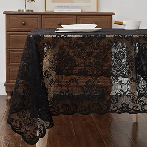 LinenZone 60x120 Oblong Black Tablecloth - Rustic Fabric for Weddings & Events - Variation: Black / 120" x 60"