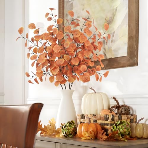 Fall Artificial Eucalyptus Leaves Stems - 16 Pack, 33.8 Inches, Faux Autumn Plants for Home & Wedding Decor