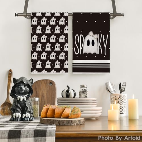 Black Ghost Halloween Kitchen Towels Set of 2 - 18x26 Inch Artoid Mode
