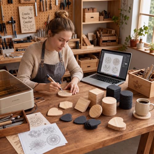 Unfinished Slate and Wood Coaster Set for DIY Crafts - 120 Pcs