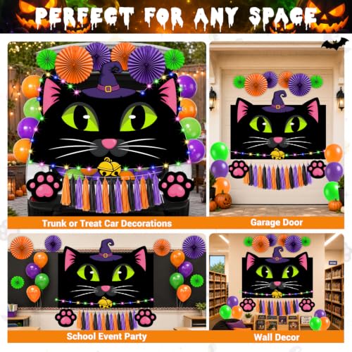 Halloween Car Decorations Kit with Black Cat Banner & Festive Accessories