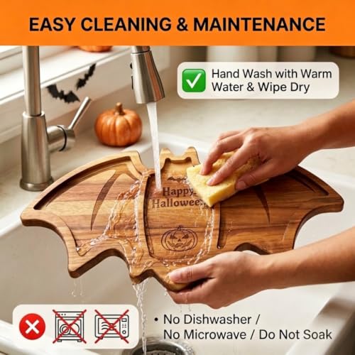 Halloween Bat Wooden Charcuterie Board - Themed Serving Tray for Parties