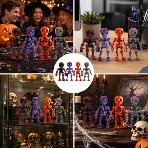 3D Printed Skeleton Figurines Set - Articulated Joints Halloween Decor & Collector Items